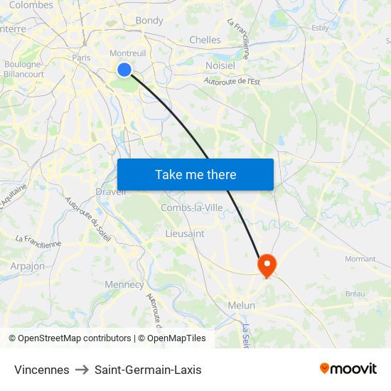 Vincennes to Saint-Germain-Laxis map