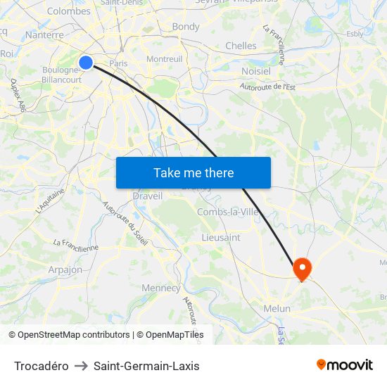 Trocadéro to Saint-Germain-Laxis map
