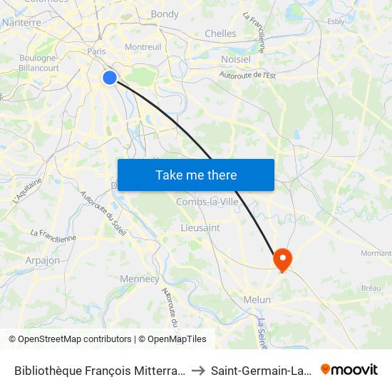 Bibliothèque François Mitterrand to Saint-Germain-Laxis map