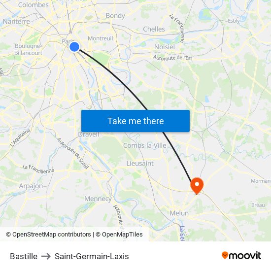 Bastille to Saint-Germain-Laxis map