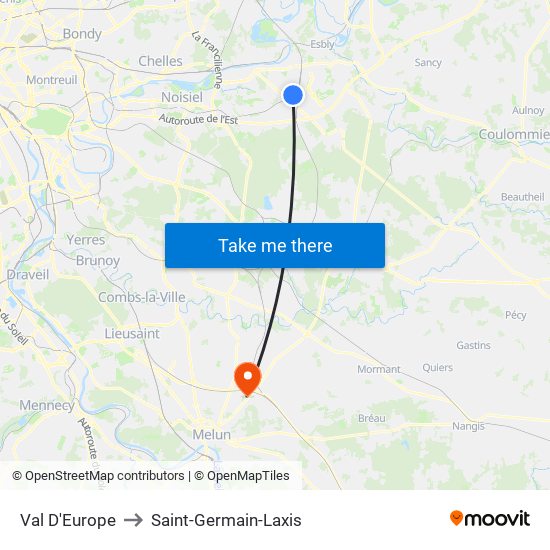 Val D'Europe to Saint-Germain-Laxis map