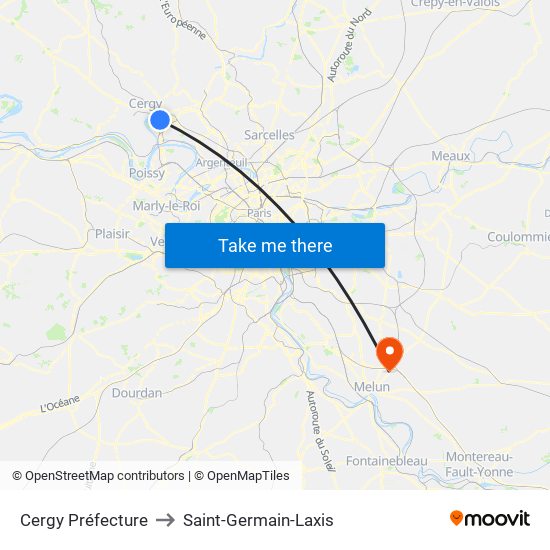 Cergy Préfecture to Saint-Germain-Laxis map