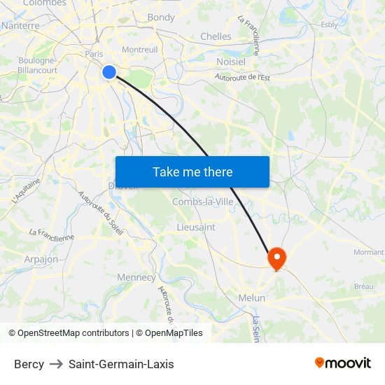 Bercy to Saint-Germain-Laxis map