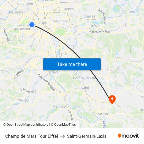 Champ de Mars Tour Eiffel to Saint-Germain-Laxis map