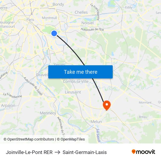 Joinville-Le-Pont RER to Saint-Germain-Laxis map