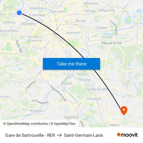 Gare de Sartrouville - RER to Saint-Germain-Laxis map