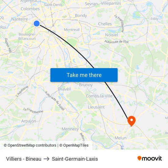 Villiers - Bineau to Saint-Germain-Laxis map