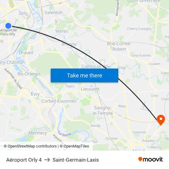 Aéroport Orly 4 to Saint-Germain-Laxis map