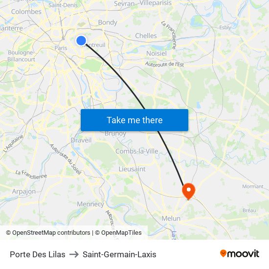 Porte Des Lilas to Saint-Germain-Laxis map