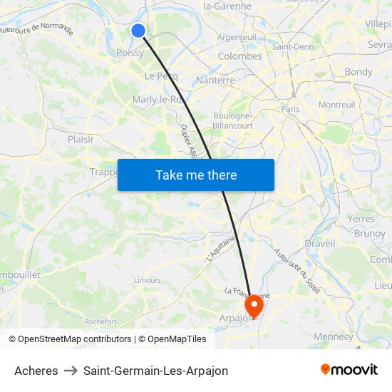 Acheres to Saint-Germain-Les-Arpajon map