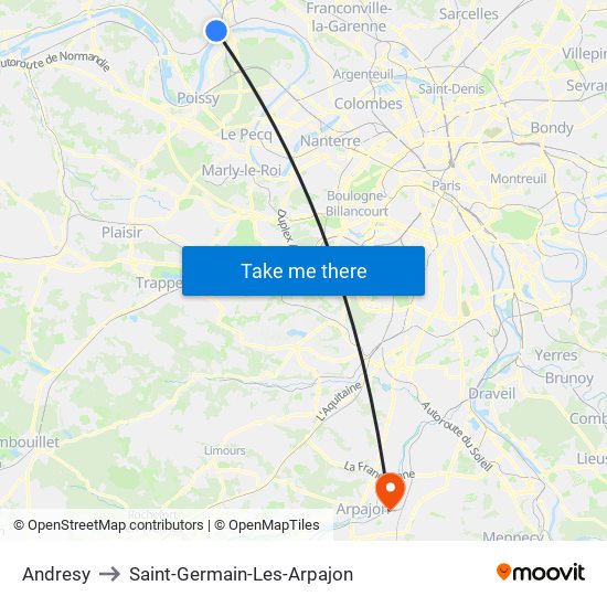 Andresy to Saint-Germain-Les-Arpajon map