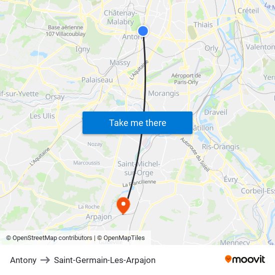 Antony to Saint-Germain-Les-Arpajon map