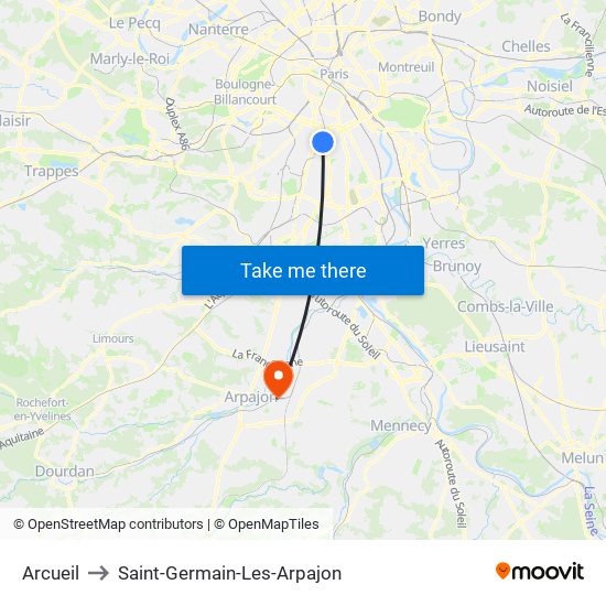 Arcueil to Saint-Germain-Les-Arpajon map