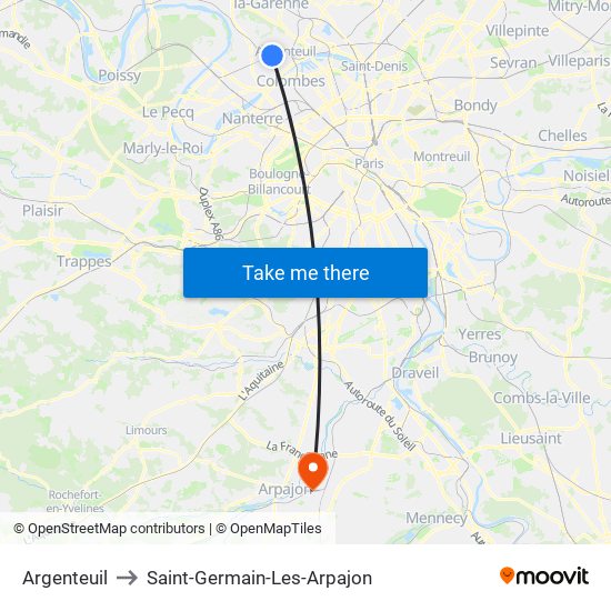 Argenteuil to Saint-Germain-Les-Arpajon map