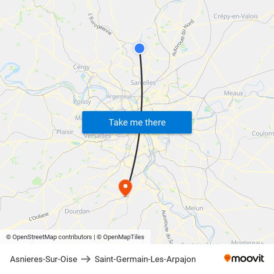 Asnieres-Sur-Oise to Saint-Germain-Les-Arpajon map