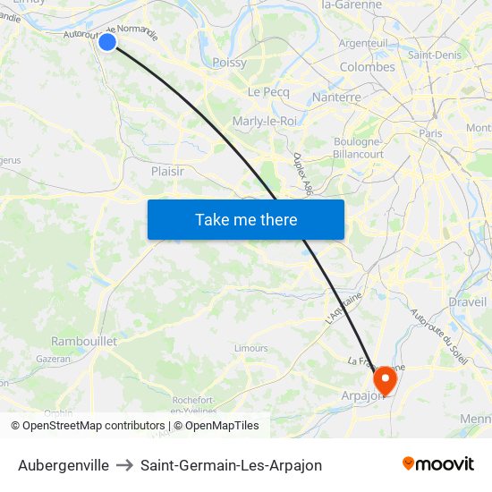 Aubergenville to Saint-Germain-Les-Arpajon map