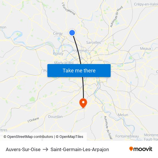 Auvers-Sur-Oise to Saint-Germain-Les-Arpajon map