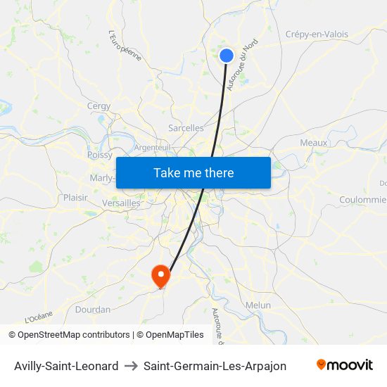 Avilly-Saint-Leonard to Saint-Germain-Les-Arpajon map