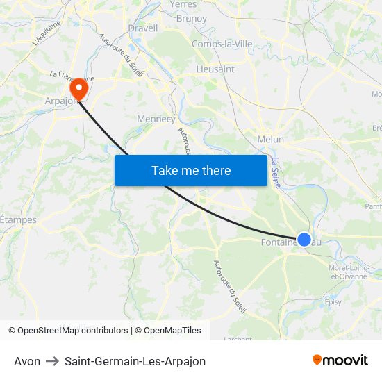 Avon to Saint-Germain-Les-Arpajon map