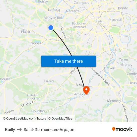 Bailly to Saint-Germain-Les-Arpajon map