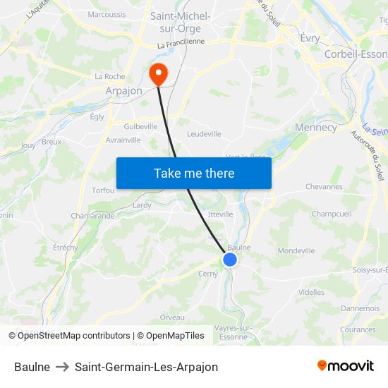 Baulne to Saint-Germain-Les-Arpajon map