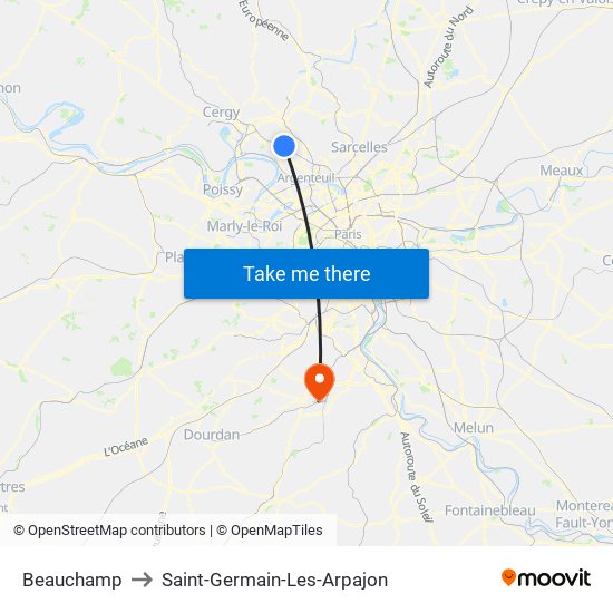 Beauchamp to Saint-Germain-Les-Arpajon map