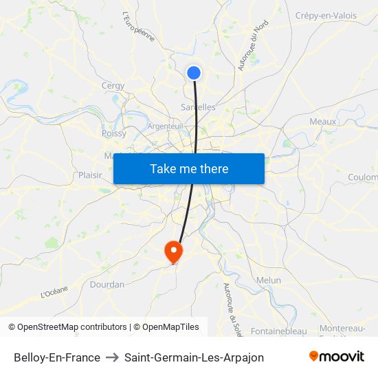 Belloy-En-France to Saint-Germain-Les-Arpajon map