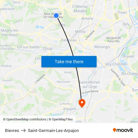Bievres to Saint-Germain-Les-Arpajon map