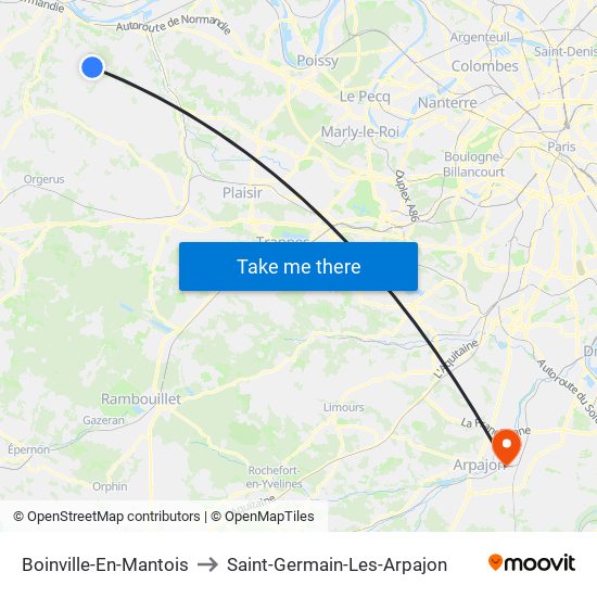 Boinville-En-Mantois to Saint-Germain-Les-Arpajon map