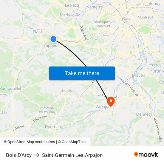 Bois-D'Arcy to Saint-Germain-Les-Arpajon map