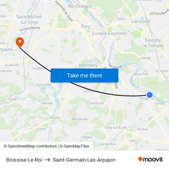 Boissise-Le-Roi to Saint-Germain-Les-Arpajon map