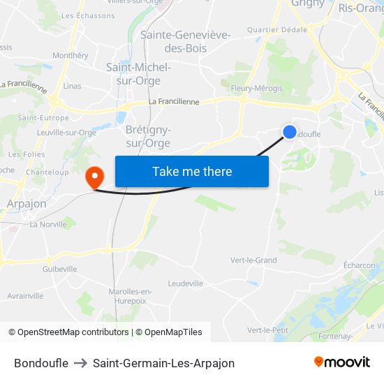 Bondoufle to Saint-Germain-Les-Arpajon map