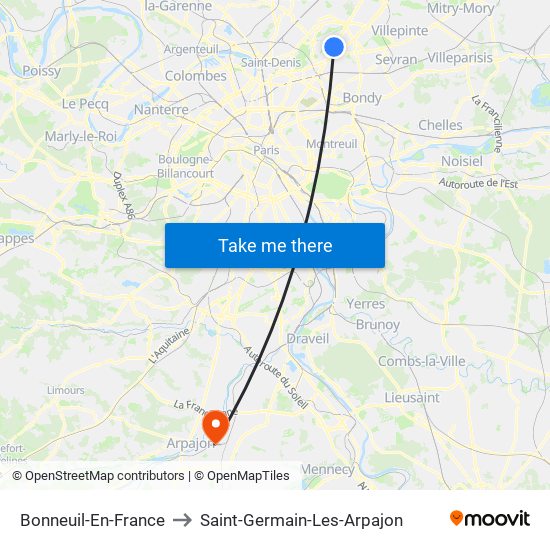 Bonneuil-En-France to Saint-Germain-Les-Arpajon map
