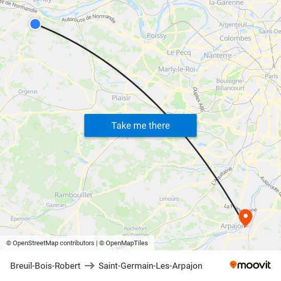 Breuil-Bois-Robert to Saint-Germain-Les-Arpajon map
