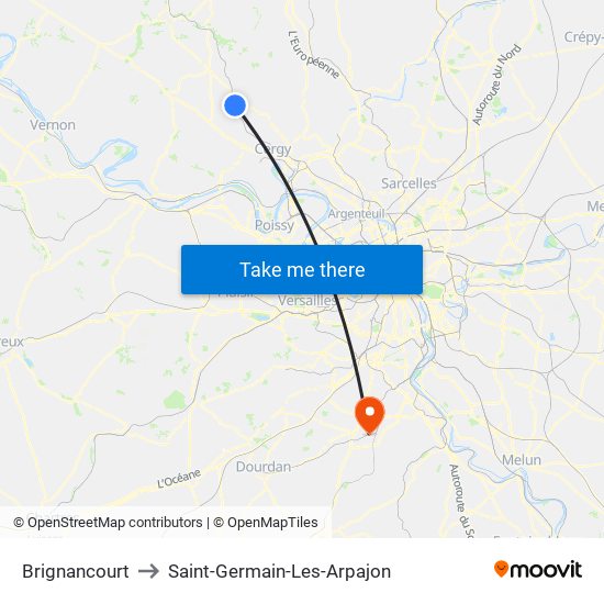 Brignancourt to Saint-Germain-Les-Arpajon map