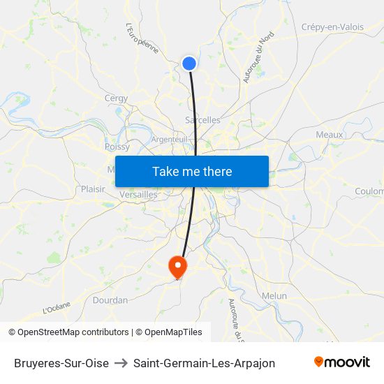 Bruyeres-Sur-Oise to Saint-Germain-Les-Arpajon map