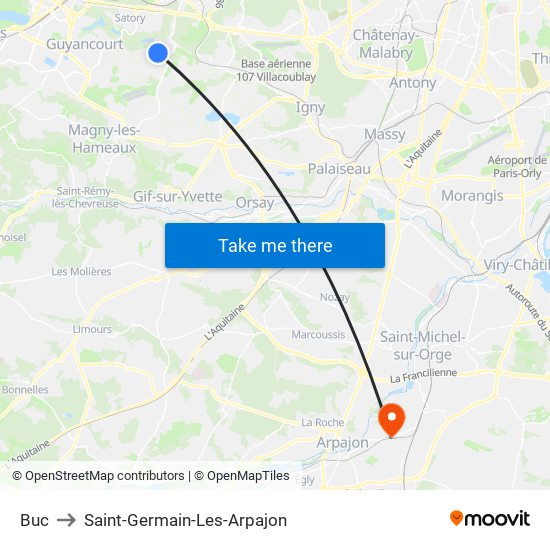 Buc to Saint-Germain-Les-Arpajon map
