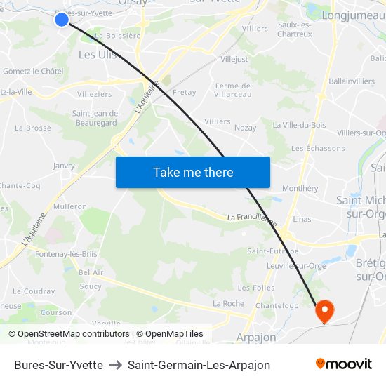 Bures-Sur-Yvette to Saint-Germain-Les-Arpajon map