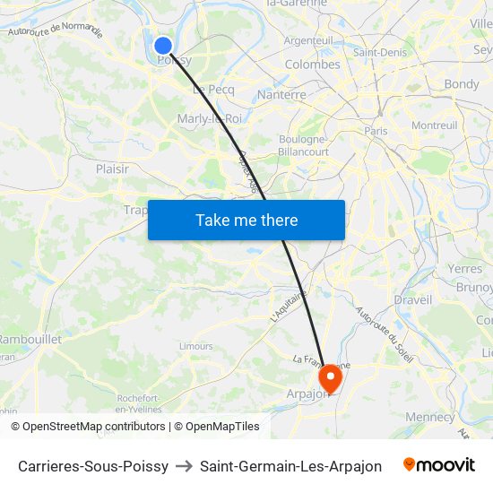 Carrieres-Sous-Poissy to Saint-Germain-Les-Arpajon map