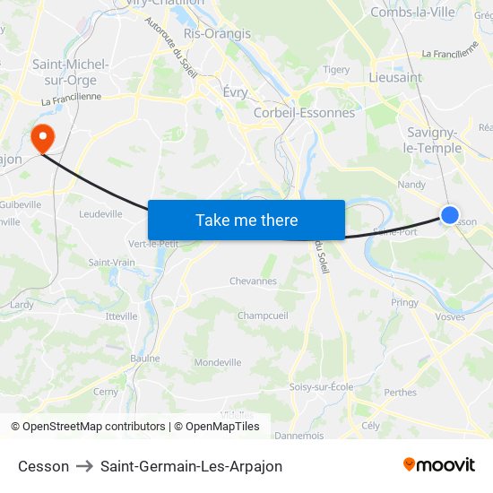 Cesson to Saint-Germain-Les-Arpajon map