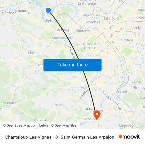 Chanteloup-Les-Vignes to Saint-Germain-Les-Arpajon map