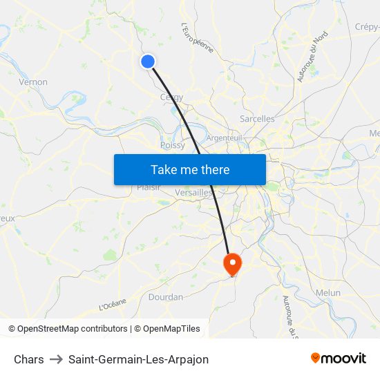 Chars to Saint-Germain-Les-Arpajon map