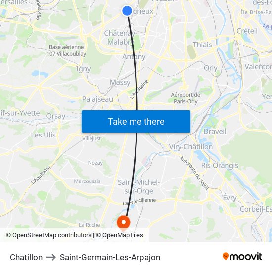 Chatillon to Saint-Germain-Les-Arpajon map