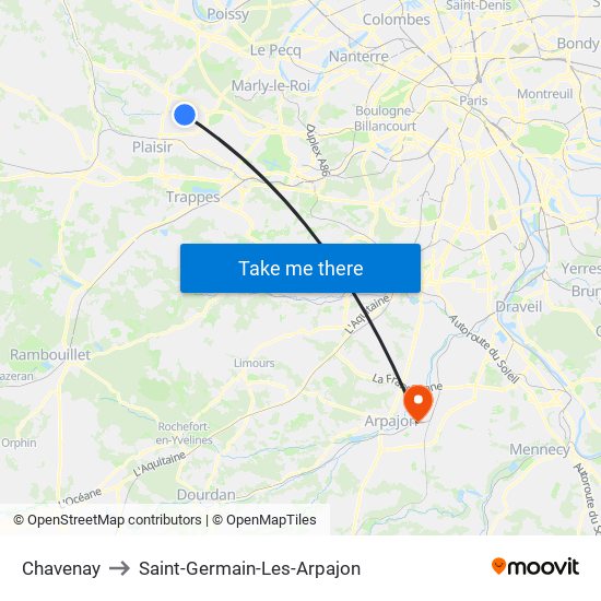 Chavenay to Saint-Germain-Les-Arpajon map