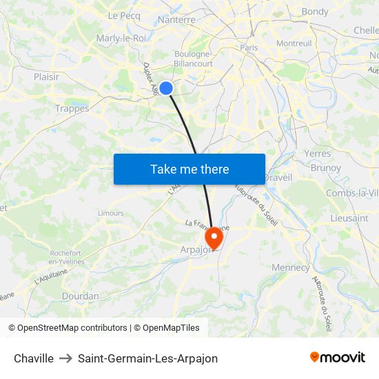 Chaville to Saint-Germain-Les-Arpajon map