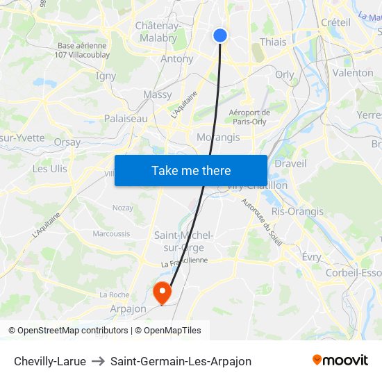 Chevilly-Larue to Saint-Germain-Les-Arpajon map