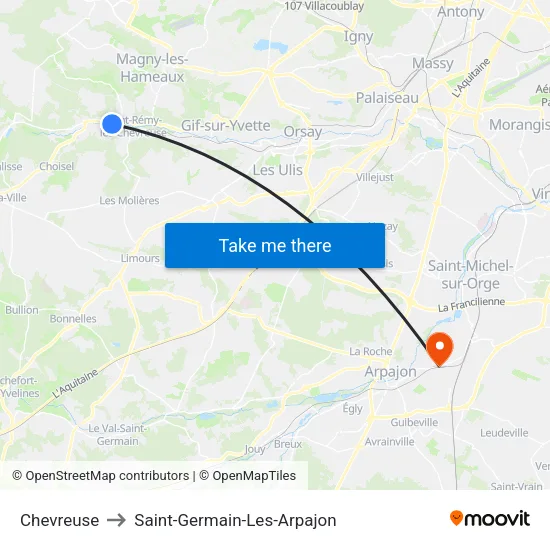 Chevreuse to Saint-Germain-Les-Arpajon map