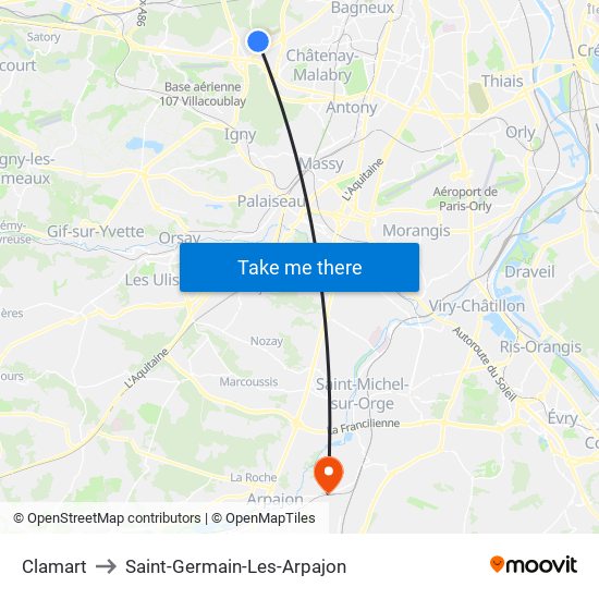 Clamart to Saint-Germain-Les-Arpajon map