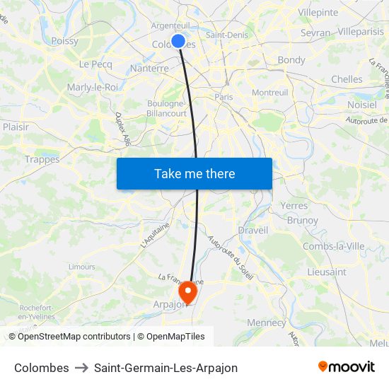 Colombes to Saint-Germain-Les-Arpajon map