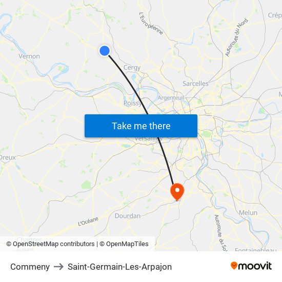 Commeny to Saint-Germain-Les-Arpajon map